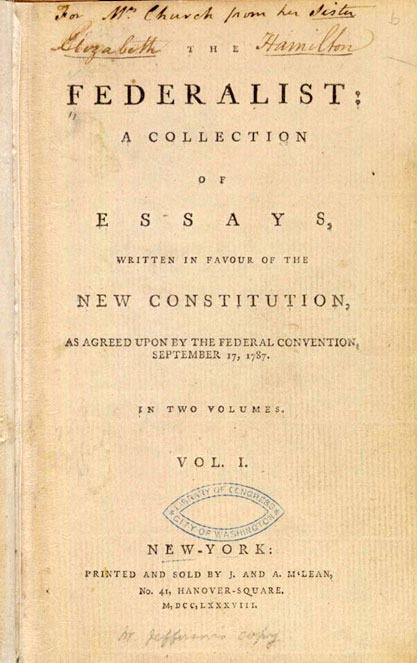 The cover an original copy of The Federalist