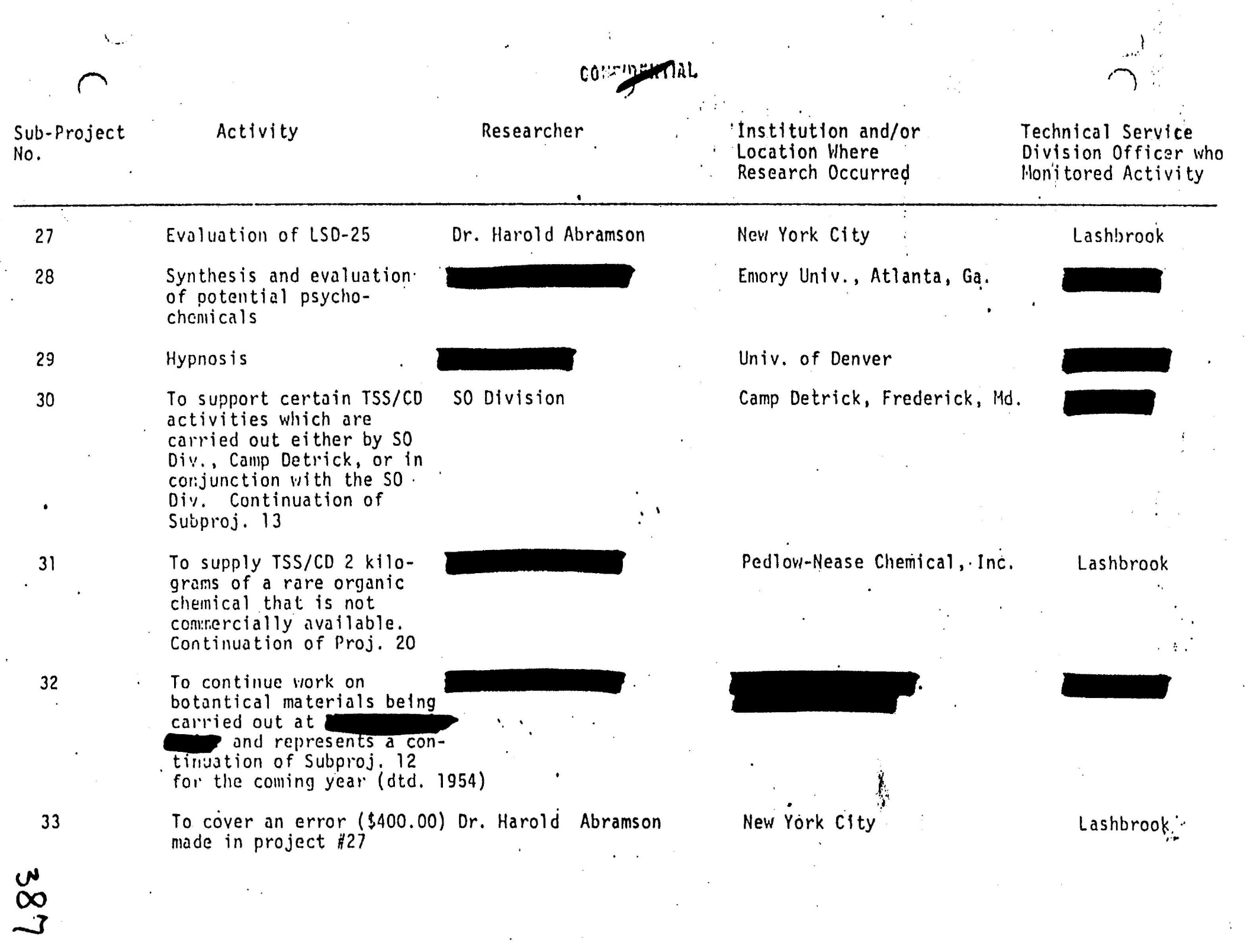 summary for subprojects 27-33